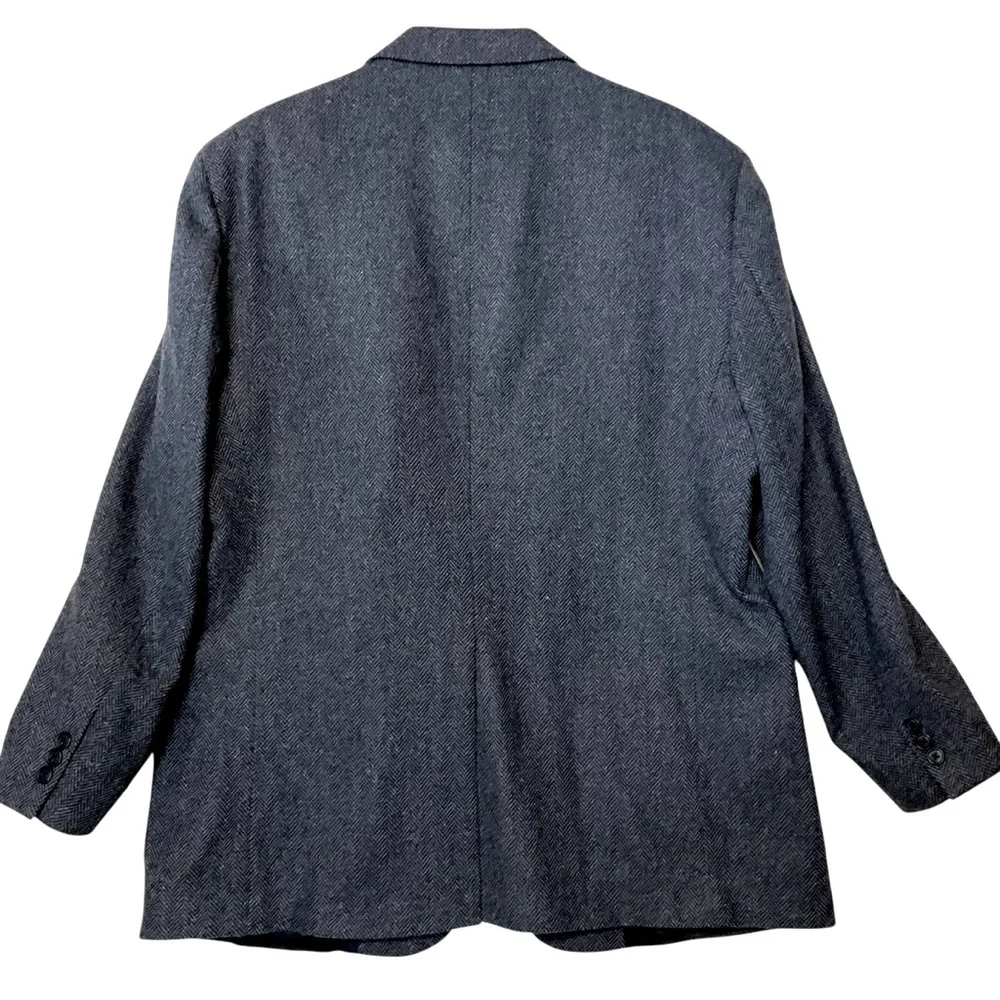TOWNCRAFT Mens Herringbone Wool Jacket Blazer Lined Pockets Still Closed Dk Blue